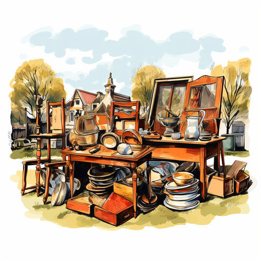 Yard sale in the style of Impressionistic Art