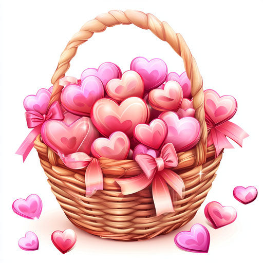 Valentine's Day hearts basket with bows, vector illustration