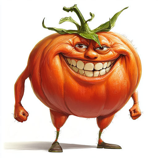 Humorous caricature of a tomato caricature with human characteristics