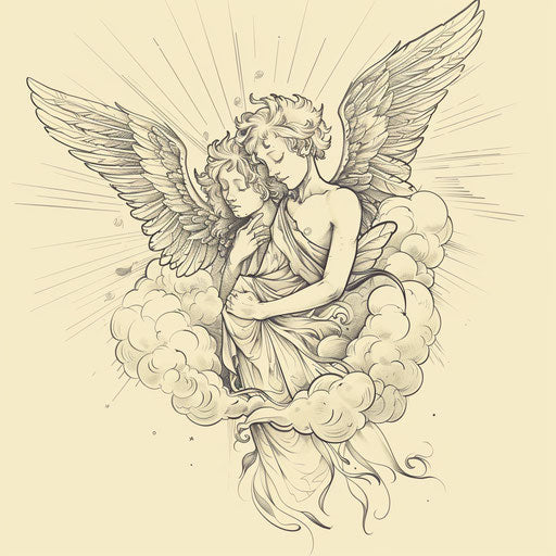 Ethereal flat tattoo sketch of celestial angels clipart