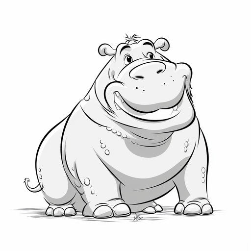 Smiling hippopotamus in simplified line work style
