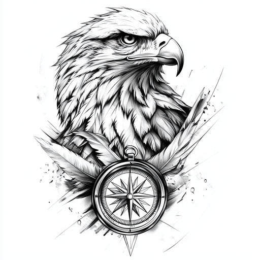 Full eagle hand tattoo with compass design