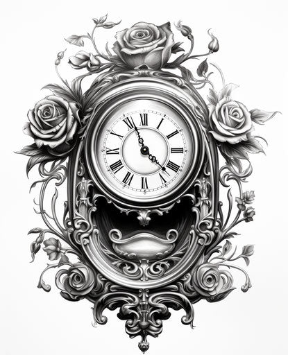 Tattoo clock with Roman numerals on white background