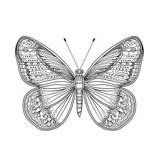 Symmetrical butterfly with simple designs. Coloring book page