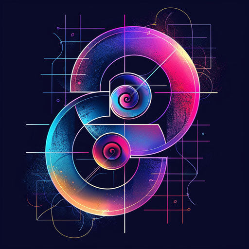 Retro tattoo sketch of a Fibonacci sequence with neon colors