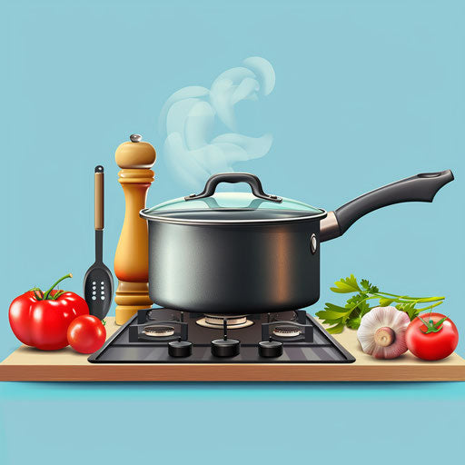 Cooking illustration on blue background with light blur