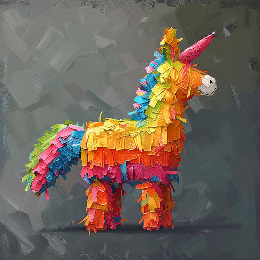 Realistic pinata clipart on flat slate grey background