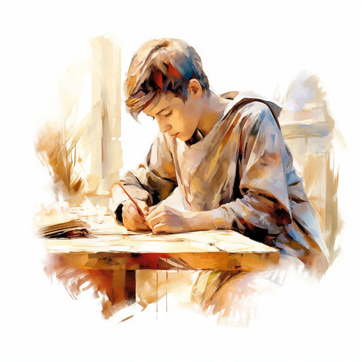 Schoolwork illustration in the style of oil painting, on white background