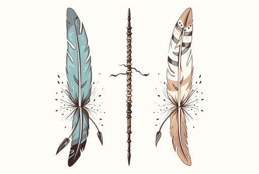 Two blue indian arrows with feathers isolated on white