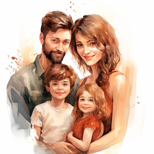 Family clipart in the style of oil painting