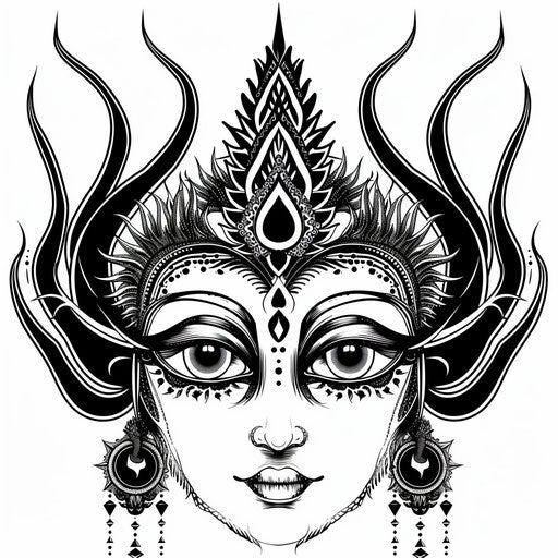 Clipart flat tattoo sketch for a Sak Yant with mystical eyes