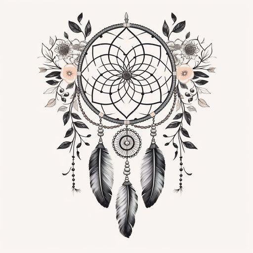 Pointillist dream catcher illustration in light brown and gray
