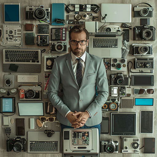 Businessman engaging with high-tech gadgets