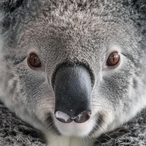 A koala's gaze, capturing the depth of their personality, intimate and close-up