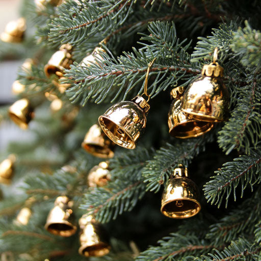 Beautifully decorated Christmas tree with hidden golden bells