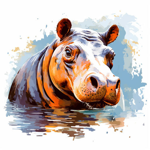 Hippopotamus clipart in the style of Impressionistic Art, on a white background