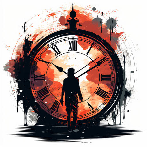 Illustration of time in the style of Chiaroscuro Art, on white background