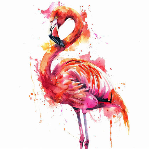 Pink and orange flamingo tattoo design, watercolor style