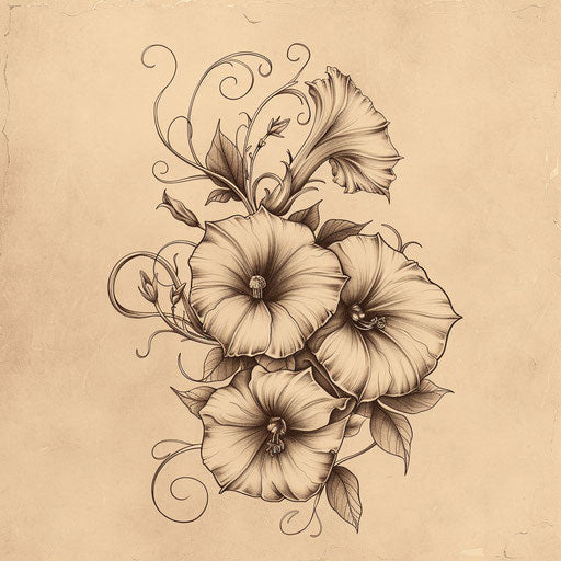 Vintage tattoo sketch of morning glory with sepia tones