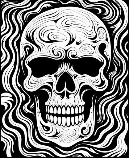 Eerie black and white skull with wavy pattern vector