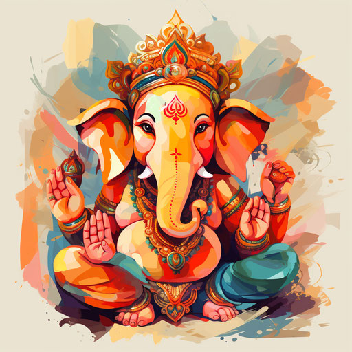 Ganpati clipart in the style of Oil painting on white background