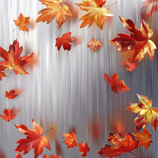 Silver metallic backdrop enhances realistic autumn clipart with glossy effects and high-res clarity