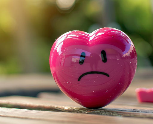 Bright pink heart with sad face, caffenol developing style