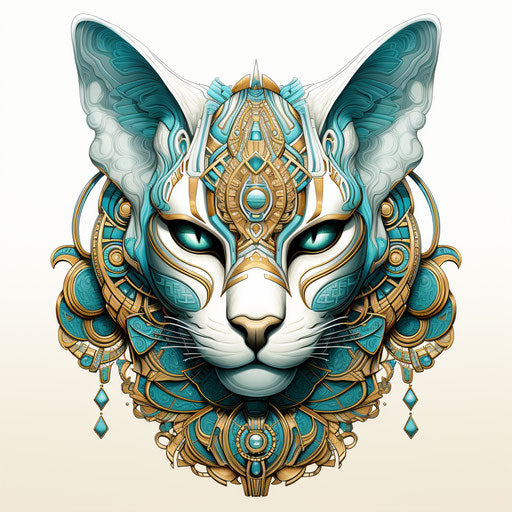 Sphinx Cat with Egyptian Ornaments in Imaginative Illustration