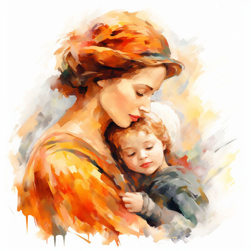Mother clipart in the style of Impressionistic Art, on a white background