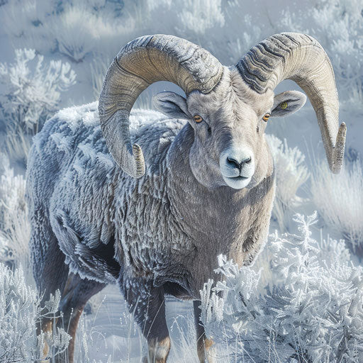 Bighorn sheep in a frosty winter landscape