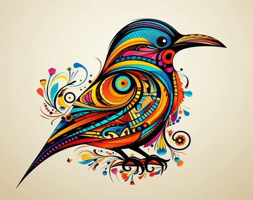 Tribal bird tattoos, opulent ornamentation style