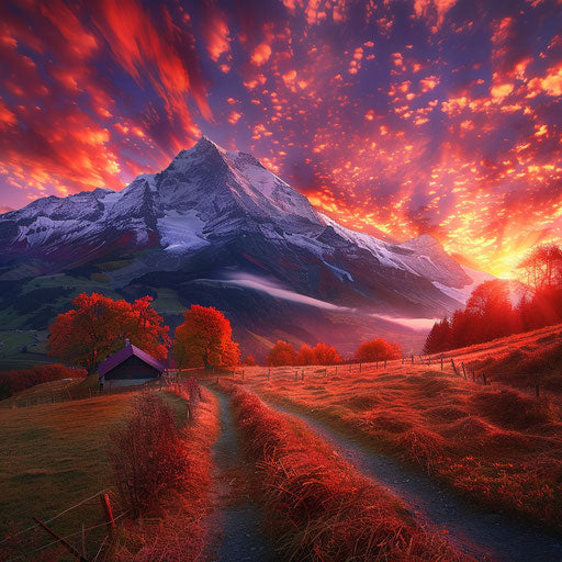Sunrise over Eiger, sky ablaze, Keochkerian style