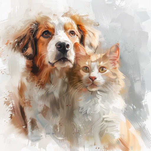 Realistic dog and cat illustration on flat white background