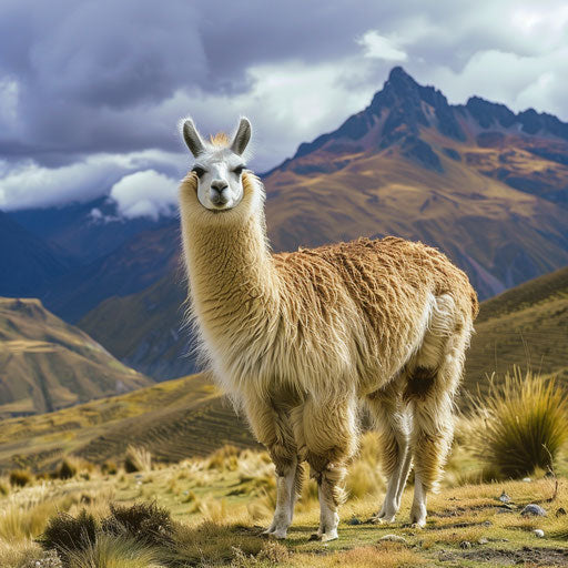 Peruvian llama from the Andes with soft colorful coat