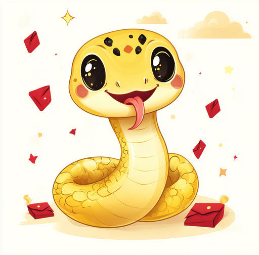Adorable cartoon snake with New Year elements