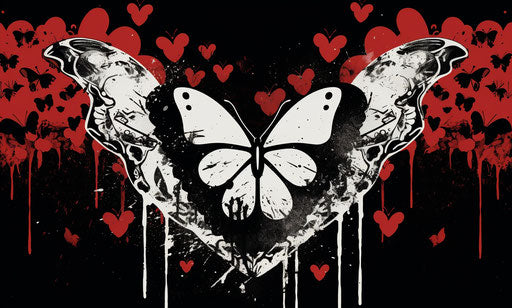 Heart banner with butterfly wings, graffiti style