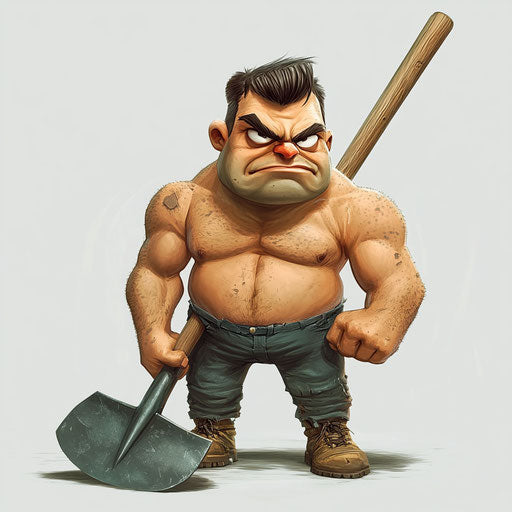 Humorous caricature of a shovel with human characteristics