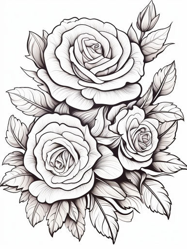 Coloring pages of roses in graceful lines style