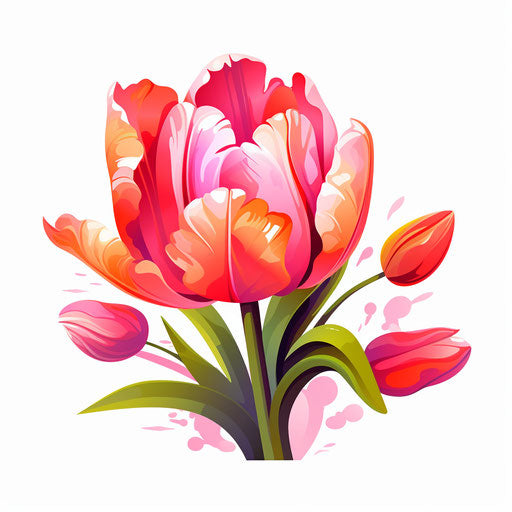 Tulip clipart in the style of Oil painting, on a white background