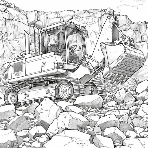 Bulldozer working in a quarry, moving large rocks