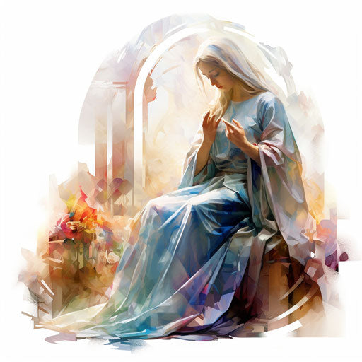 Religious artwork in Impressionistic style, on white background