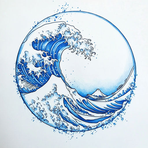 Simple wave tattoo sketch in soft blue tones