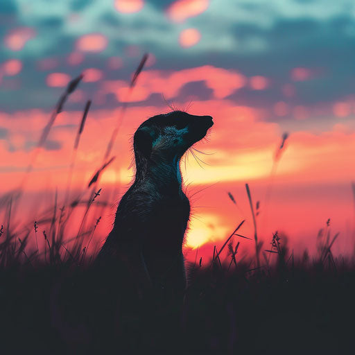 Silhouette of a meerkat against a dramatic sunset