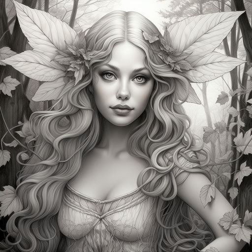 The fairy in autumn in black and white coloring pages