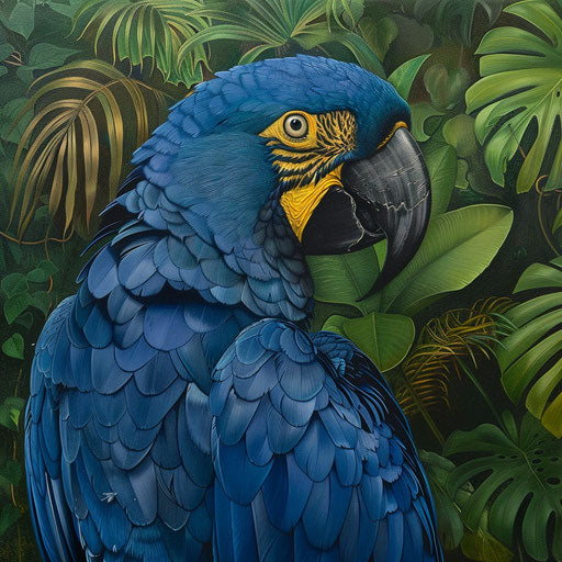 Striking contrast of a Spix's macaw's blue plumage against the deep greens of the rainforest
