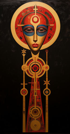 Colorful Egyptian symbol with eye, feminine style, dignified poses