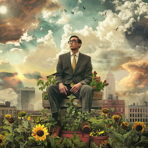Businessman in rooftop garden