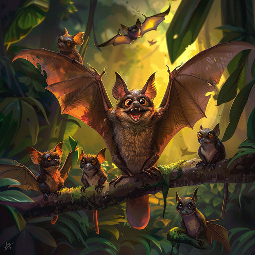 Bat guiding nocturnal creatures on jungle night safari