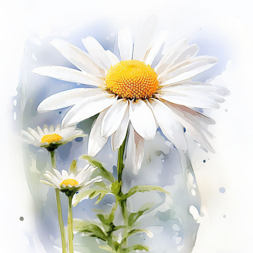 Daisy drawing in the style of Oil painting, on a white background