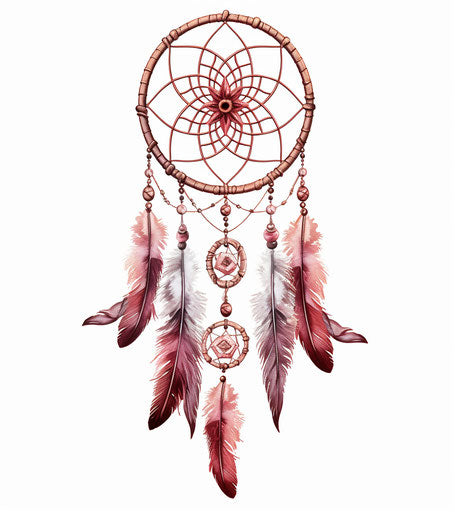 Dream catcher with feathers and feather design, detailed cross-hatching